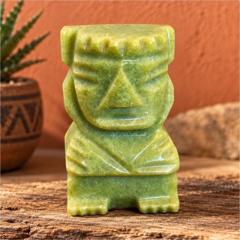 Vintage Carved Green Stone Figurine Tiki Mayan Aztec Tribal Idol Statue Decor